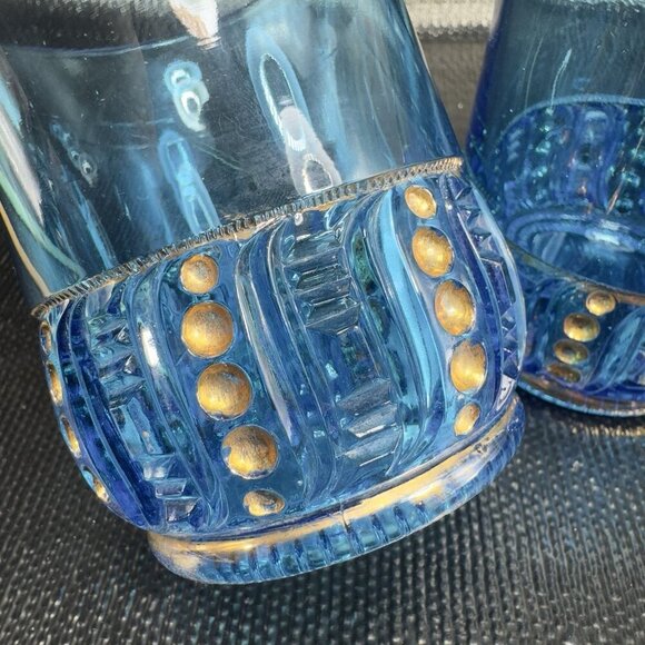 EAPG 1898 Riverside Olympia Glass Seed Pod Blue Tumblers Set Manganese 365nm UV - Picture 7 of 14